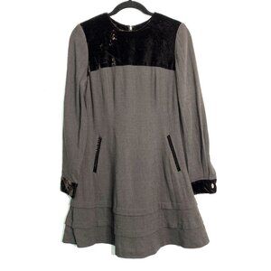Jessica by Christopher Lai 6 Wool Blend Velvet Long Sleeve Flare Dress Modest